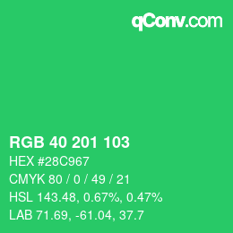 Color code: RGB 40 201 103 | qconv.com