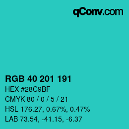 Color code: RGB 40 201 191 | qconv.com
