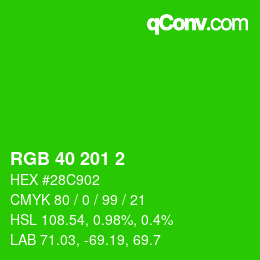 Color code: RGB 40 201 2 | qconv.com
