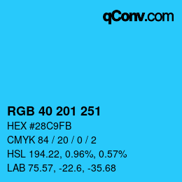 Color code: RGB 40 201 251 | qconv.com