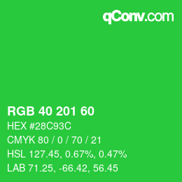 Color code: RGB 40 201 60 | qconv.com