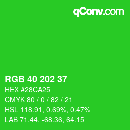 Color code: RGB 40 202 37 | qconv.com