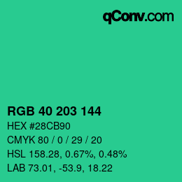 カラーコード: RGB 40 203 144 | qconv.com