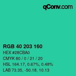 Color code: RGB 40 203 160 | qconv.com