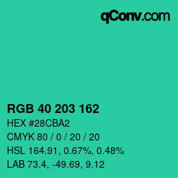 Color code: RGB 40 203 162 | qconv.com