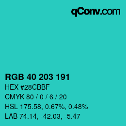 Color code: RGB 40 203 191 | qconv.com