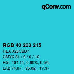 カラーコード: RGB 40 203 215 | qconv.com