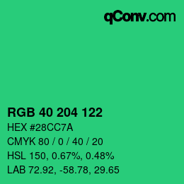 カラーコード: RGB 40 204 122 | qconv.com