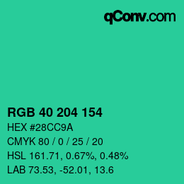 Color code: RGB 40 204 154 | qconv.com