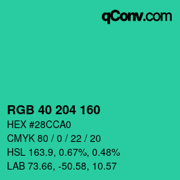 Color code: RGB 40 204 160 | qconv.com