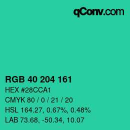Color code: RGB 40 204 161 | qconv.com