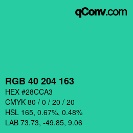 Color code: RGB 40 204 163 | qconv.com