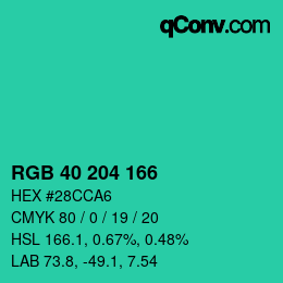 Color code: RGB 40 204 166 | qconv.com