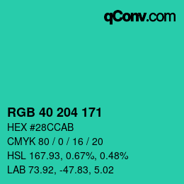 Color code: RGB 40 204 171 | qconv.com