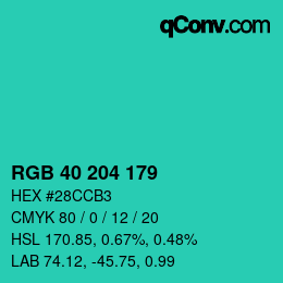 Color code: RGB 40 204 179 | qconv.com