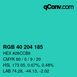 Color code: RGB 40 204 185 | qconv.com