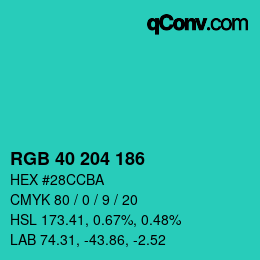 Color code: RGB 40 204 186 | qconv.com