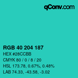 Color code: RGB 40 204 187 | qconv.com