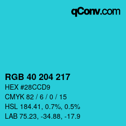 颜色代码: RGB 40 204 217 | qconv.com