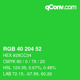 Color code: RGB 40 204 52 | qconv.com