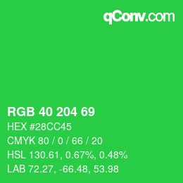 Color code: RGB 40 204 69 | qconv.com