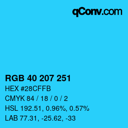 カラーコード: RGB 40 207 251 | qconv.com