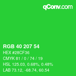 Color code: RGB 40 207 54 | qconv.com