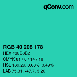 Color code: RGB 40 208 178 | qconv.com