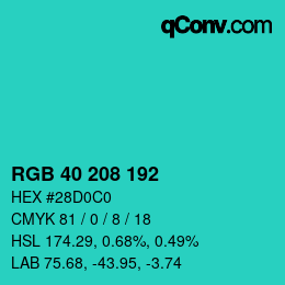 Color code: RGB 40 208 192 | qconv.com