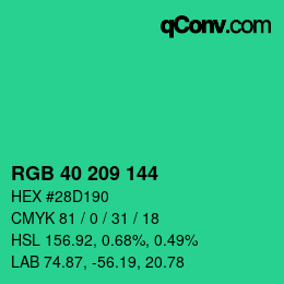 カラーコード: RGB 40 209 144 | qconv.com