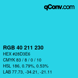 カラーコード: RGB 40 211 230 | qconv.com