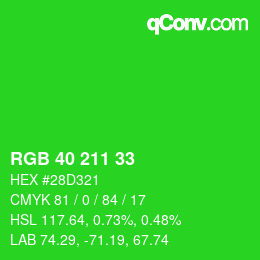 Color code: RGB 40 211 33 | qconv.com