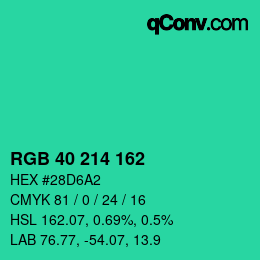 Color code: RGB 40 214 162 | qconv.com
