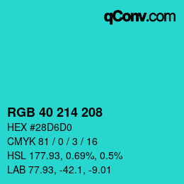 Color code: RGB 40 214 208 | qconv.com