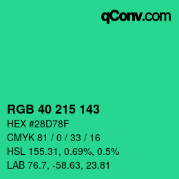 カラーコード: RGB 40 215 143 | qconv.com