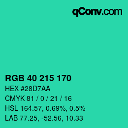 カラーコード: RGB 40 215 170 | qconv.com