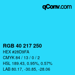 Color code: RGB 40 217 250 | qconv.com