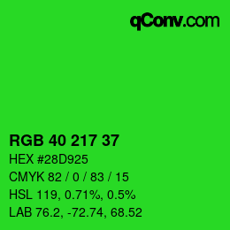 カラーコード: RGB 40 217 37 | qconv.com
