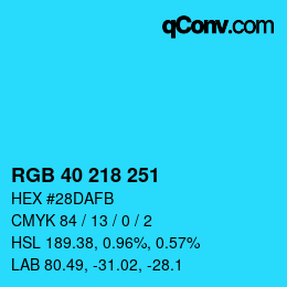 Color code: RGB 40 218 251 | qconv.com