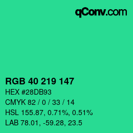 カラーコード: RGB 40 219 147 | qconv.com