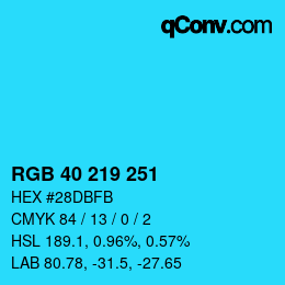 Color code: RGB 40 219 251 | qconv.com