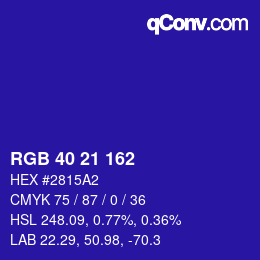 Color code: RGB 40 21 162 | qconv.com