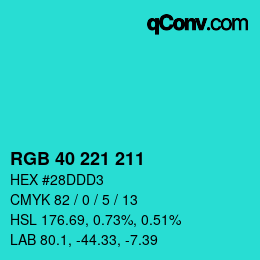 Color code: RGB 40 221 211 | qconv.com
