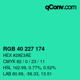 Color code: RGB 40 227 174 | qconv.com