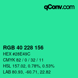 カラーコード: RGB 40 228 156 | qconv.com