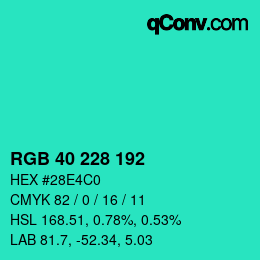 Color code: RGB 40 228 192 | qconv.com