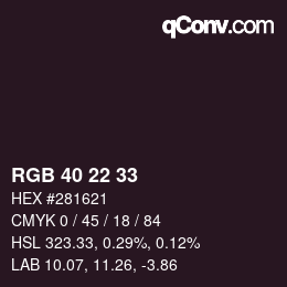カラーコード: RGB 40 22 33 | qconv.com