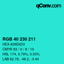 Color code: RGB 40 230 211 | qconv.com