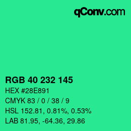 Color code: RGB 40 232 145 | qconv.com