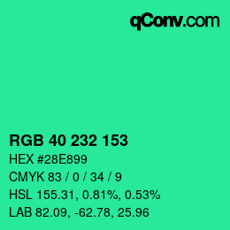 カラーコード: RGB 40 232 153 | qconv.com